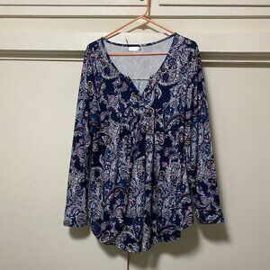 Beautiful Boho style navy & white blouse/tunic, size XXL